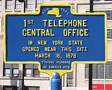 Image 27Historical marker commemorating the first telephone central office in New York State (1878) (from History of the telephone)