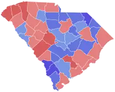 Red counties were won by Sanford and blue counties were won by Hodges