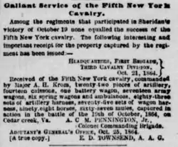 newspaper clipping about the 5th New York Cavalry