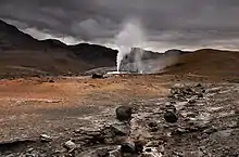 A tall steam column
