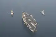 USS Nimitz and the frigates Jean Bart and Auvergne on 19 September 2017.