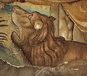 Animals Entering the Ark of Noah, detail of a lion