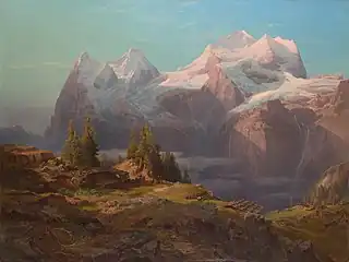 Anton Hansch, Wengeralpe im Berner Oberland (Jungfrau und Mönch), 1853