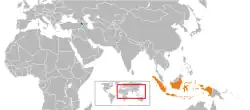 Map indicating locations of Armenia and Indonesia