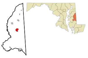 Location in Caroline County and the U.S. state of Maryland