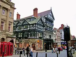 Eastgate Street and the lower end of St Werburgh Street in the centre of Chester