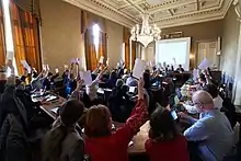 Delegates vote during the Eurodoc General Meeting in Brussels
