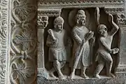 One of the few Gandharan depictions of the monkey offering honey. His gift accepted, the monkey dances excitedly.