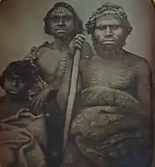 Douglas T. Kilburn (c. 1847) No title (Group of Koori men), daguerreotype in leather, wood, velvet, brass case (7.5 × 6.5 cm) (image) National Gallery of Victoria, Melbourne
