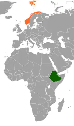 Map indicating locations of Ethiopia and Norway