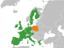 Map indicating locations of European Union and Poland