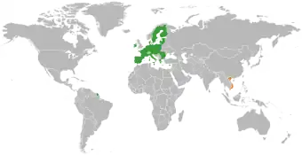 Map indicating locations of European Union and Vietnam