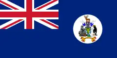 The very first blue ensign flag with a white disc to represent South Georgia and the South Sandwich Islands which was used from 1992 until 1999