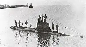 UB-6 was similar in appearance to her sister boat SM UB-4, pictured here in 1915.