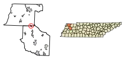 Location of Kenton in Gibson County, Tennessee.