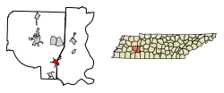 Location of Scotts Hill in Henderson County, Tennessee.