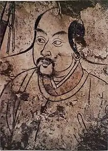 A Khitan man hairstyle, Beisanjia Tomb No.1, Liao dynasty.