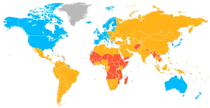Image 5  Developed countries or cities  Developing countries  Least developed countries  Data unavailableThe latest classifications sorted by the IMF and the UN (from Developing country)