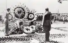 Bose lays the foundation of the INA Memorial at Esplanade Park on 8 July 1945.