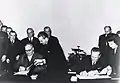 Gheorghe Gheorghiu-Dej and Josip Broz Tito signing the treaty that allowed for the construction process to begin, 30 November 1963