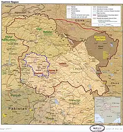 Ganderbal district is in Indian-administered Jammu and Kashmir in the disputed Kashmir region It is in the Kashmir division (bordered in neon blue).