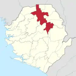 Location of Koinadugu District in Sierra Leone