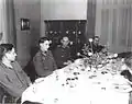 German propaganda aide to Joseph Goebbels, General Kurt Dittmar (second from the right), his son Berend (third from the right) and Major General Leland S. Hobbs (extreme right) on April 25, 1945, in Magdeburg.