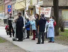 Image 2Orthodox priest Libor Halík with a group of followers. Halík has been chanting daily for over five years against abortion via megaphone in front of a maternity hospital in Brno, Moravia. (from Freedom of speech by country)