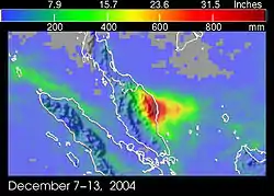 Image 9Peninsular Malaysia Precipitation Map in December 2004 showing heavy precipitation on the east coast, causing floods there. (from Geography of Malaysia)