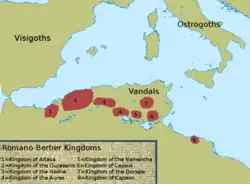 Map of the Romano-Berber kingdoms; Capsus is number six