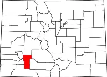 Map of Colorado highlighting Hinsdale County