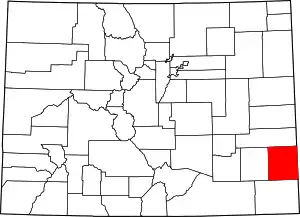 Map of Colorado highlighting Prowers County