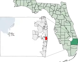 Location of Lake Worth Beach, in Palm Beach County, Florida