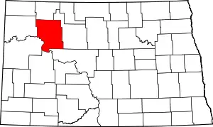 Map of North Dakota highlighting Mountrail County