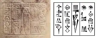 "Naran-Sin, King of the four regions" '(𒀭𒈾𒊏𒄠𒀭𒂗𒍪 𒈗 𒆠𒅁𒊏𒁴 𒅈𒁀𒅎DNa-ra-am DSîn lugal ki-ibratim arbaim), limestone, c. 2250 BC. Louvre Museum AO 74.