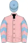 Pink, light blue and royal blue chevrons on sleeves, light blue cap