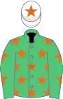 EMERALD GREEN, orange stars, white cap, orange star