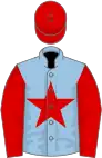 Light blue, red star, red slvs and cap
