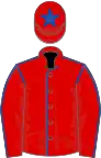 Red, royal blue seams, red cap, royal blue star