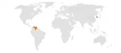 Map indicating locations of South Korea and Venezuela