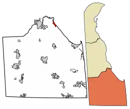 Location of Slaughter Beach in Sussex County, Delaware.