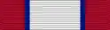 Width-44 white ribbon with width-10 scarlet stripes at edges, separated from the white by width-2 ultramarine blue stripes.